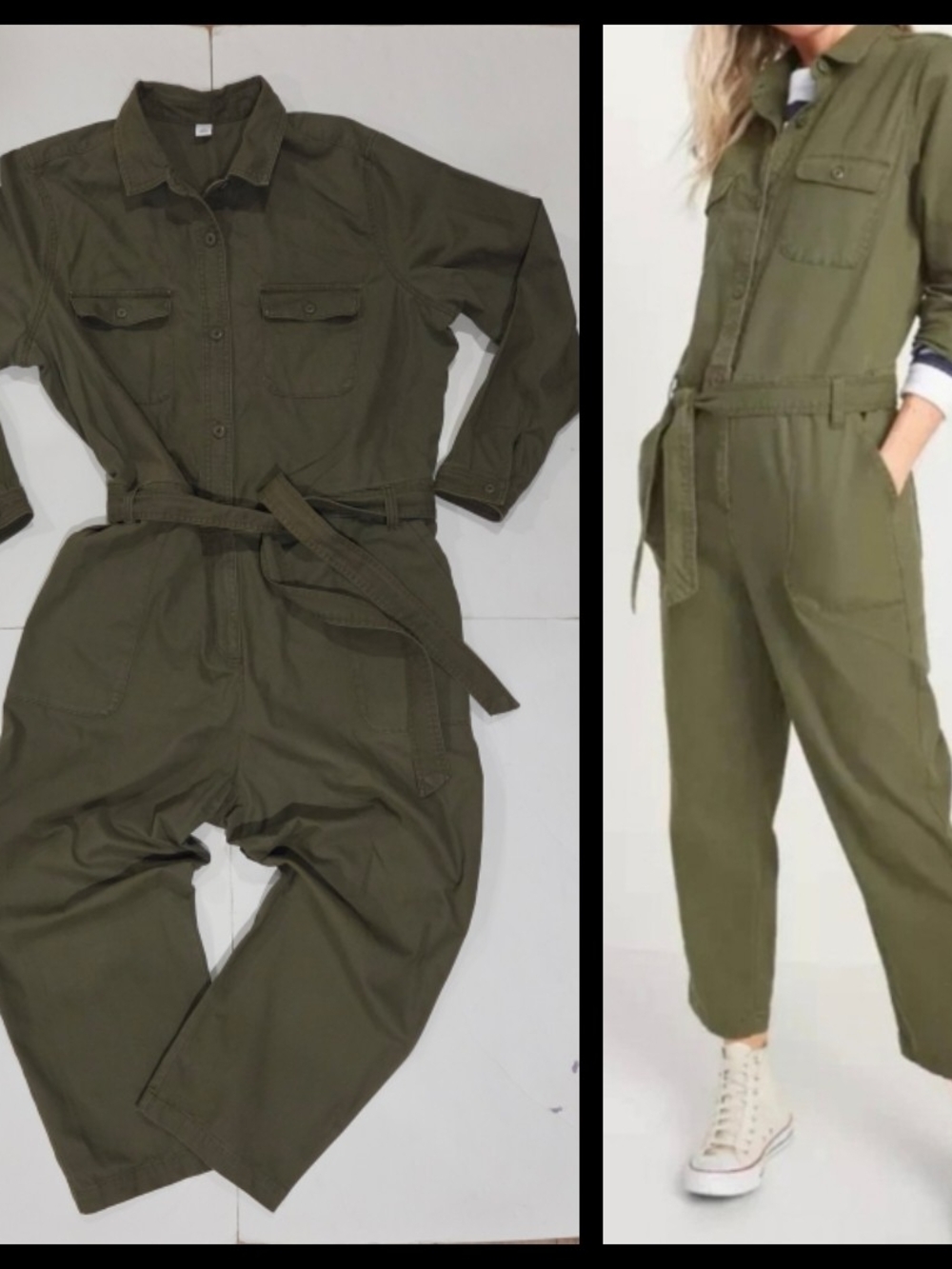 Old Navy Olive Utility Jumpsuit with Self-Tie Belt